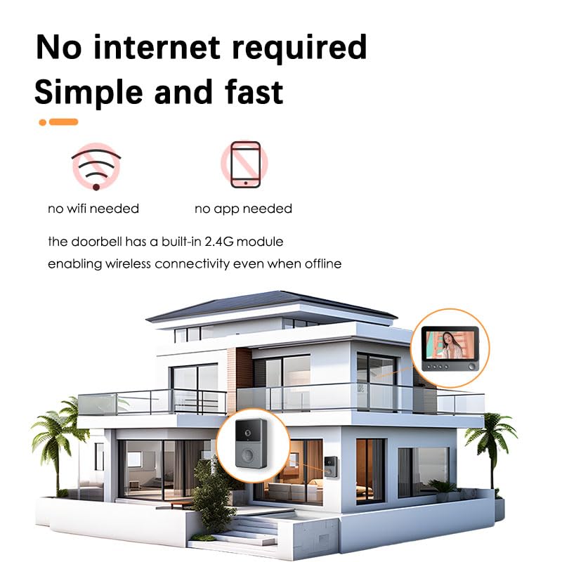Wireless Video Doorbell with 4.3" Touchscreen Monitor, No WiFi Required, Battery Powered Door Bell Camera with Two-Way Audio, Offline Home Security System