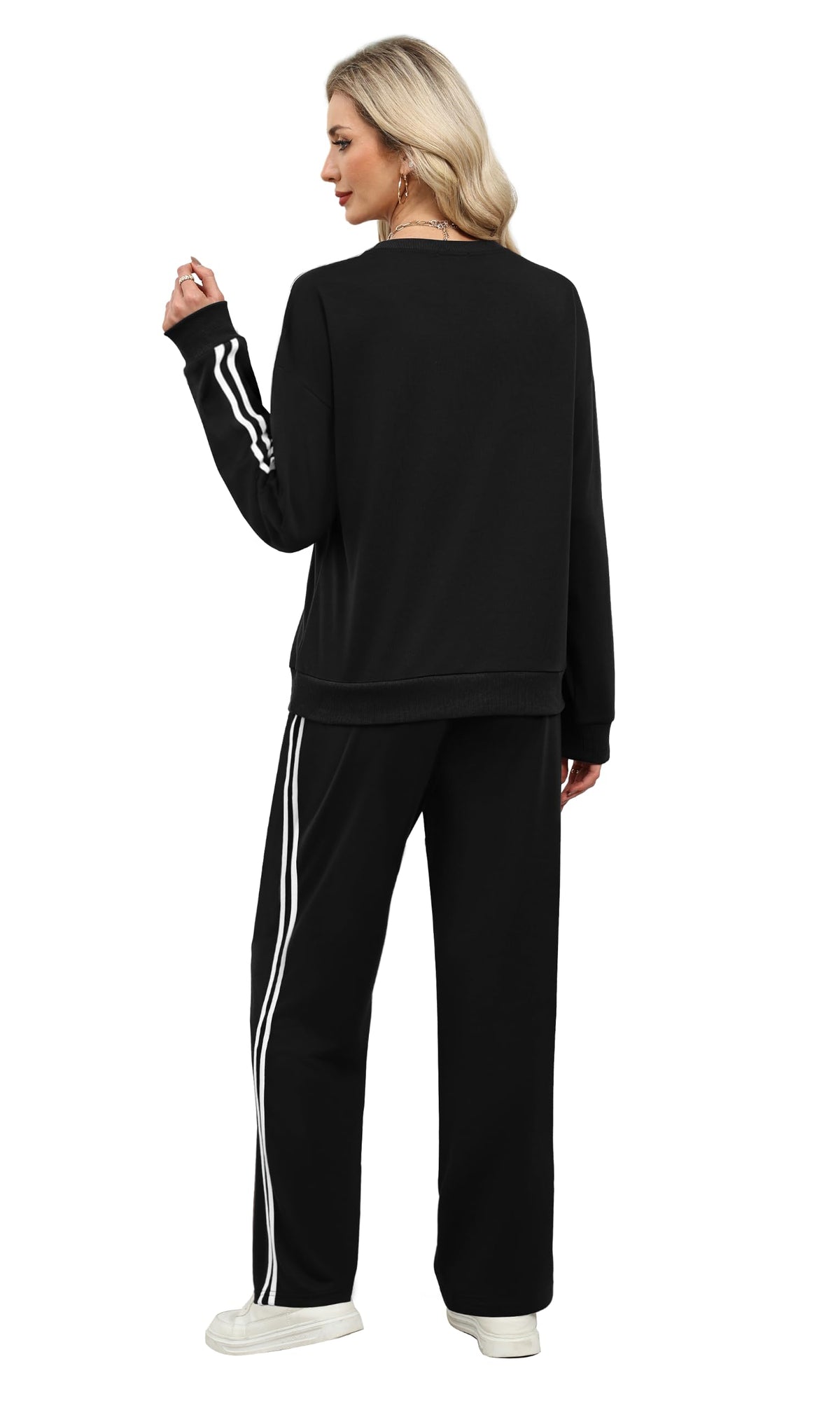 Sampeel Workout Sets for Women 2 Piece Outfits Casual Loose Fitting Tops Winter Clothing for women Fashion Trendy 2025 Black XL