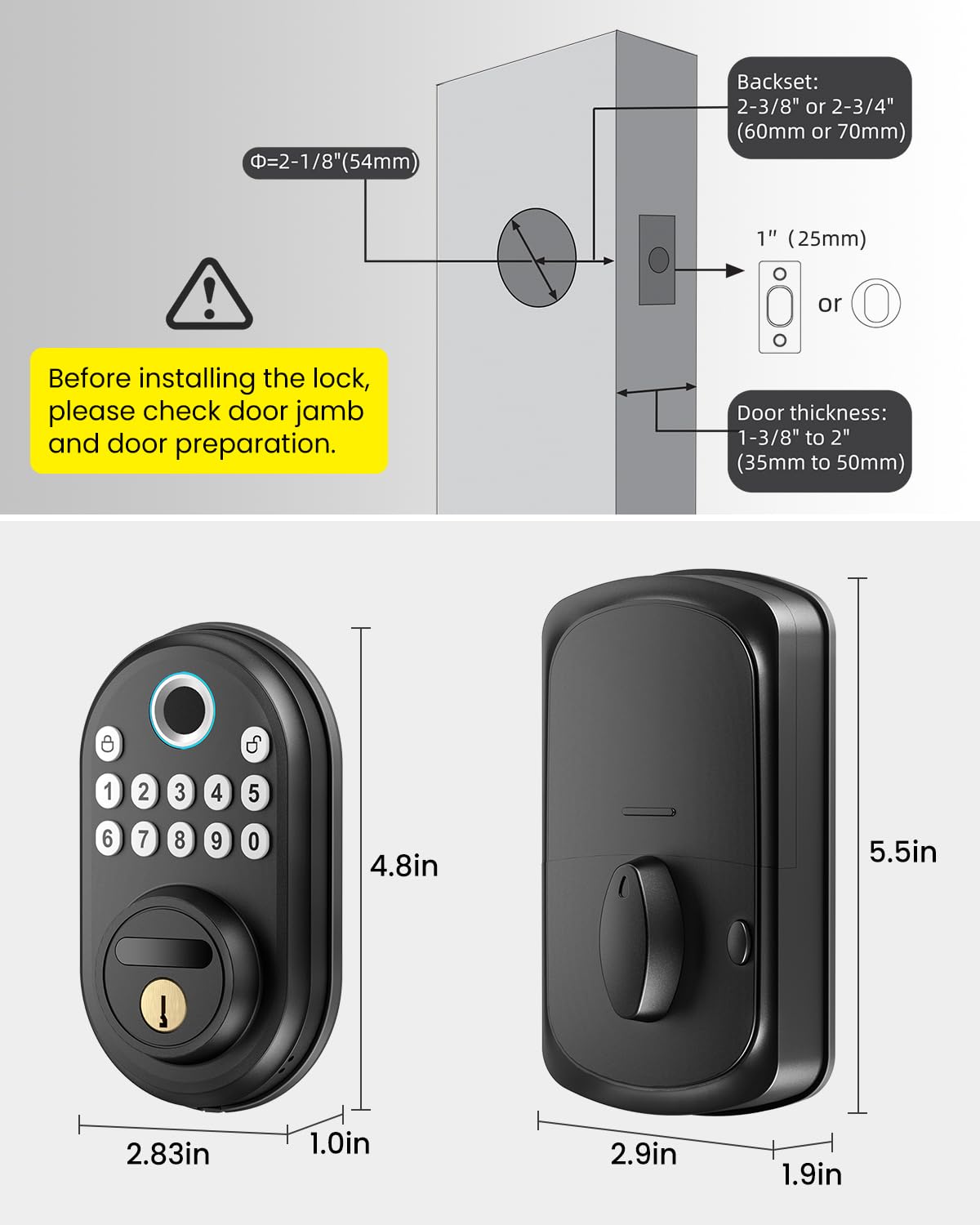 Fingerprint Door Lock for Front Door, Keyless Entry Smart Deadbolt Lock