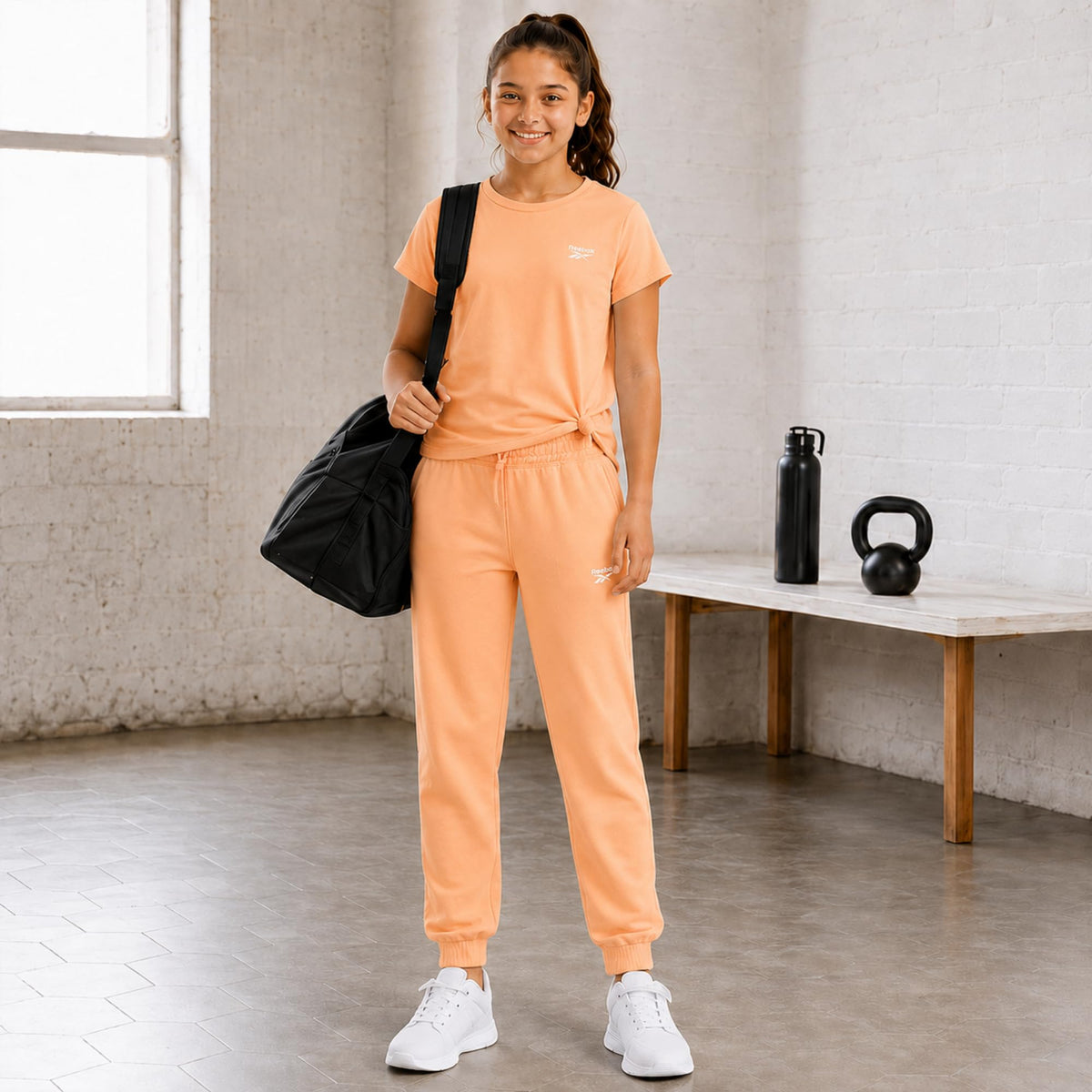 Reebok Girls 3-Piece French Terry Shirt & Jogger Pants Activewear Set