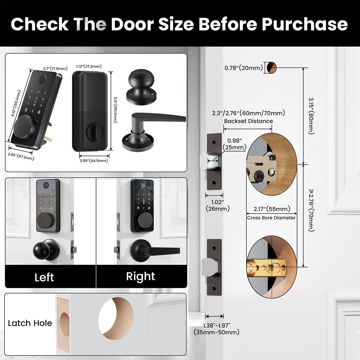 Smart Lock with Handles, Biquole Fingerprint Door Lock for Front Door