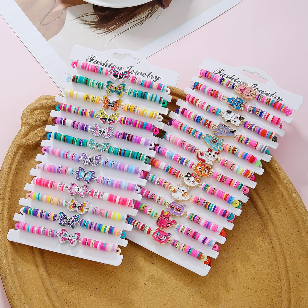 Behrooci Friendship Bracelets Boho Stackable Bracelets for Women Surfer Heishi Clay Bead Bracelets Stretch Preppy Bracelets Colorful Boho Bracelets for Women (12pcs Butterfly)