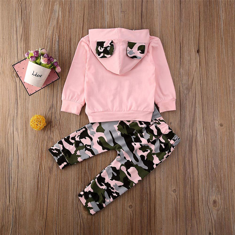 FYBITBO 2Pcs Baby Girls Fall Winter Clothes Mamas Bestie Hoodie Sweatshirt Tops & Camo Pants Outfits Clothing Sets (Pink Camo, 12-18 Months)