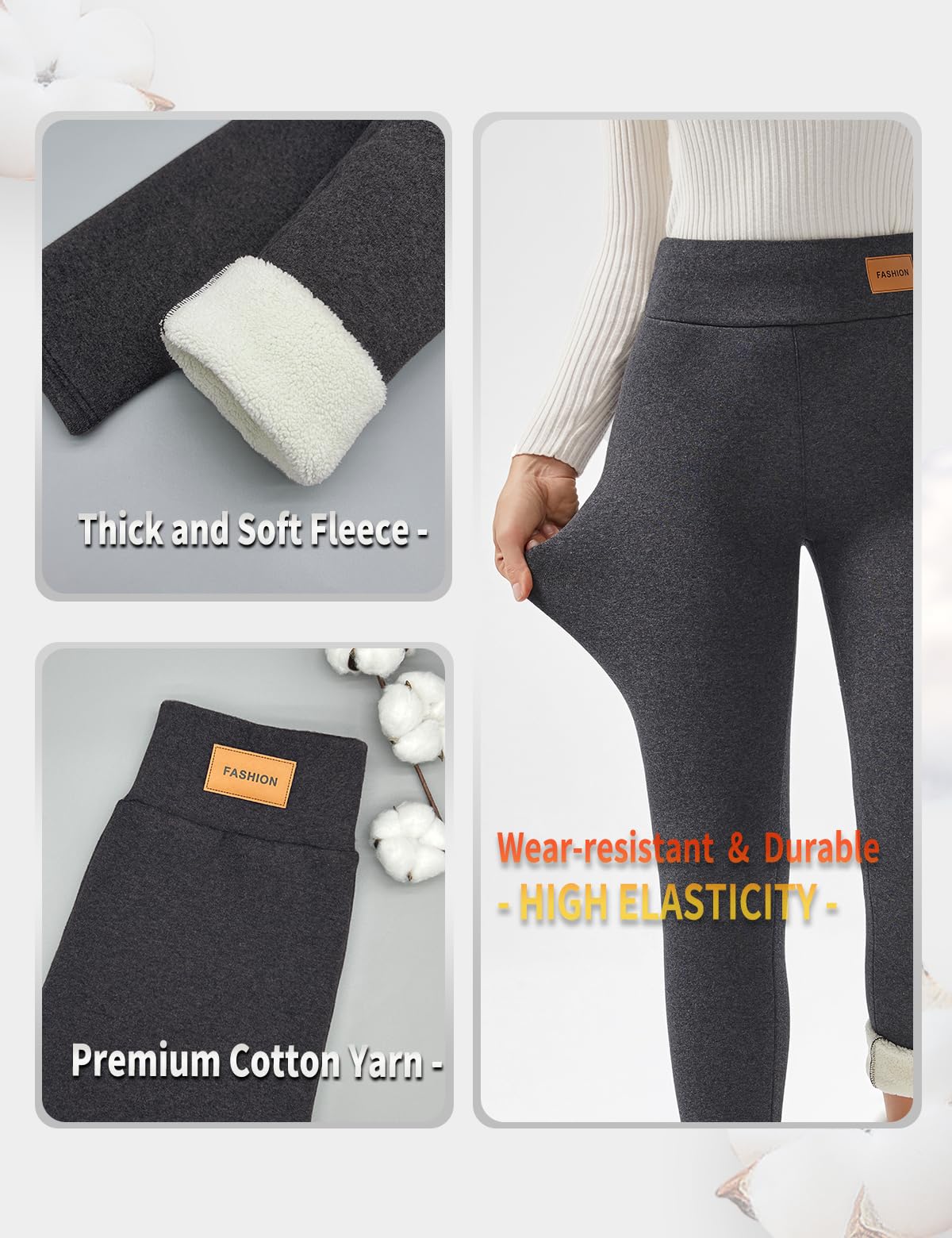 JK SUE JONES Fleece Lined Leggings Winter-Warm Thick Pants Women Dark Grey