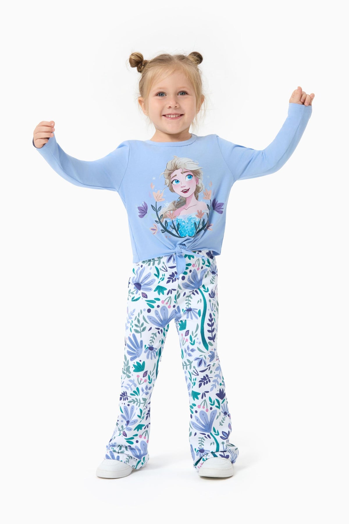 Disney Girls Outfits Knot Front Shirt Flare Pants Sets Elsa Blue 3-4T