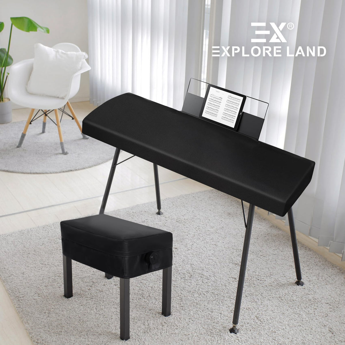 Explore Land 88 Keys Piano Keyboard Cover with Music Stand Opening, Black
