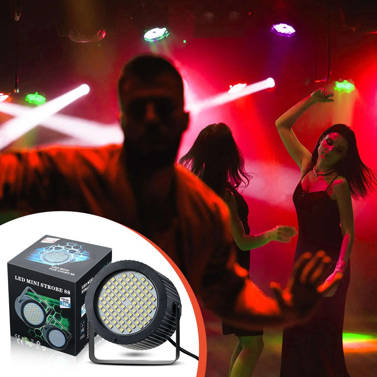 Funtery 4 Pcs Strobe Lights 88 LEDs Sound Activated Stage DJ,Red