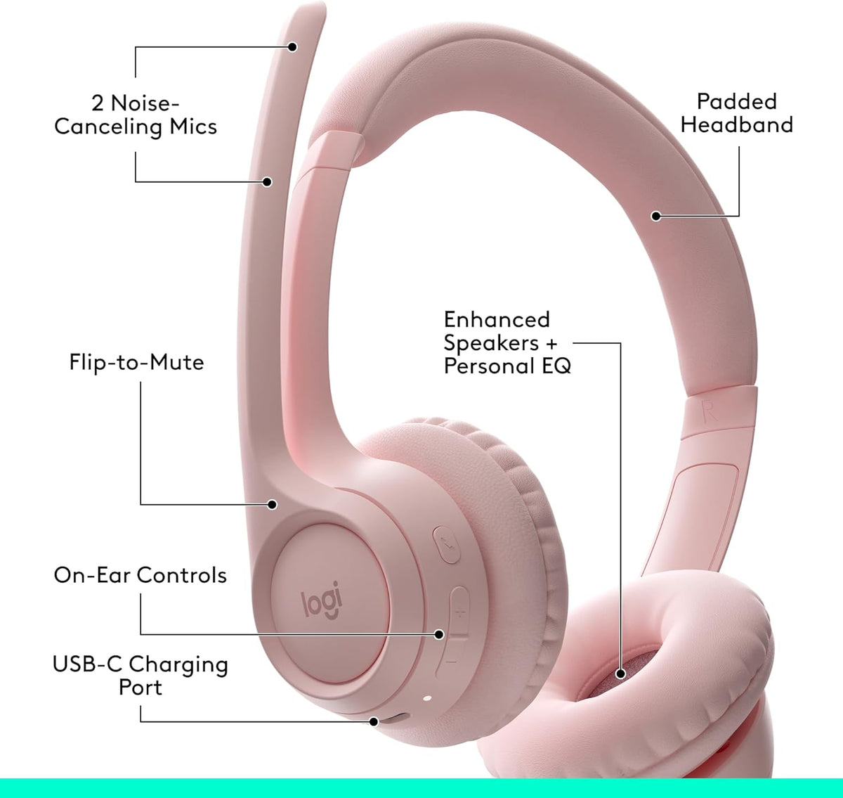 Logitech Zone 300 Wireless Bluetooth Headset with Noise-Canceling Microphone, Compatible with Windows, Mac, Chrome, Linux, iOS, iPadOS, Android ��ï¿