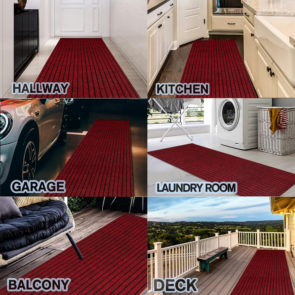 Custom Size Backed Non-Slip Area Rugs Runner, Easy Clean, Waterproof Runner Rugs for Hallway Entryway, Kitchen, Laundry, 3FT x 55FT, Red Stripe