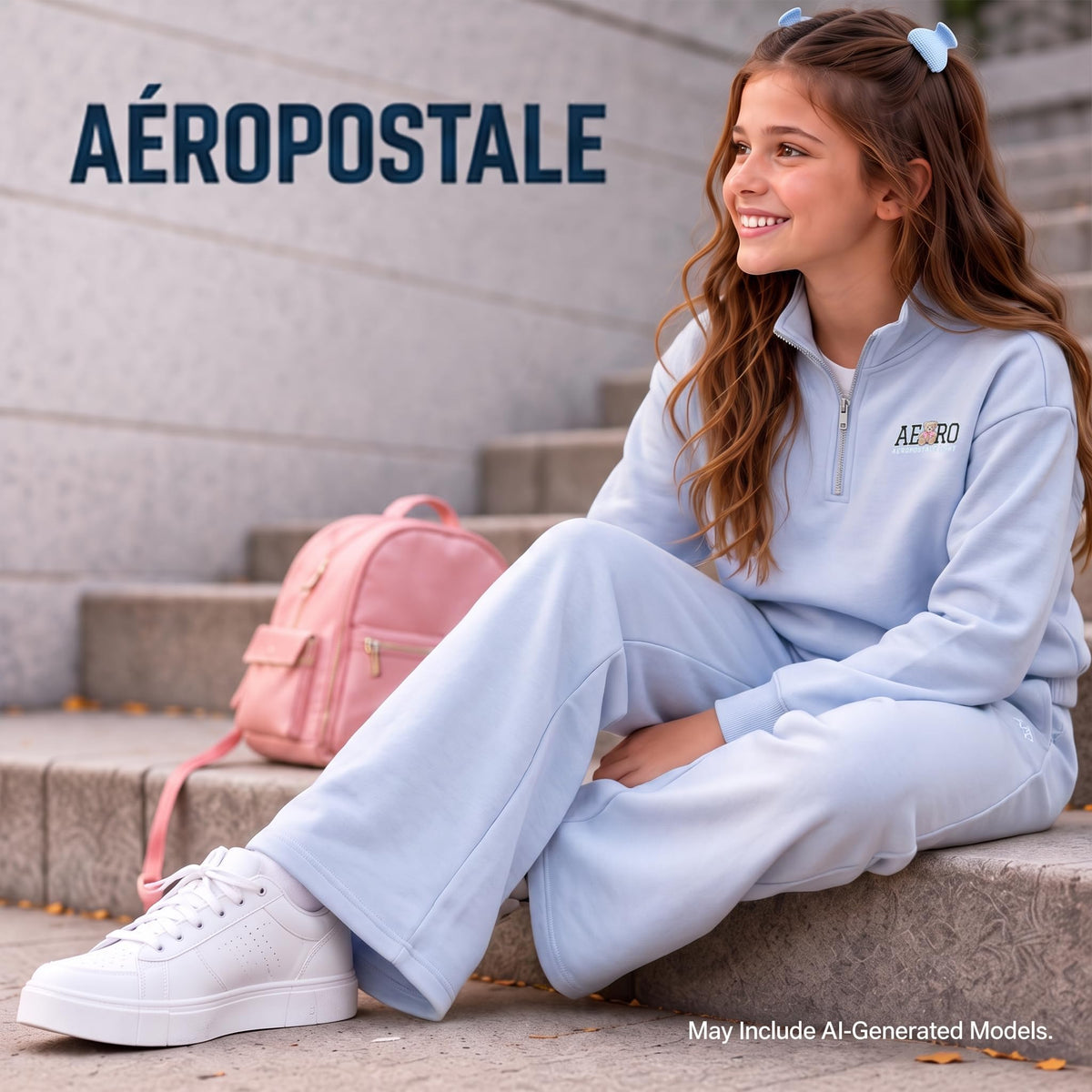AEROPOSTALE Girls 2 Piece 1/4 Zip Pullover & Wide Leg Jogger Pants 7-12
