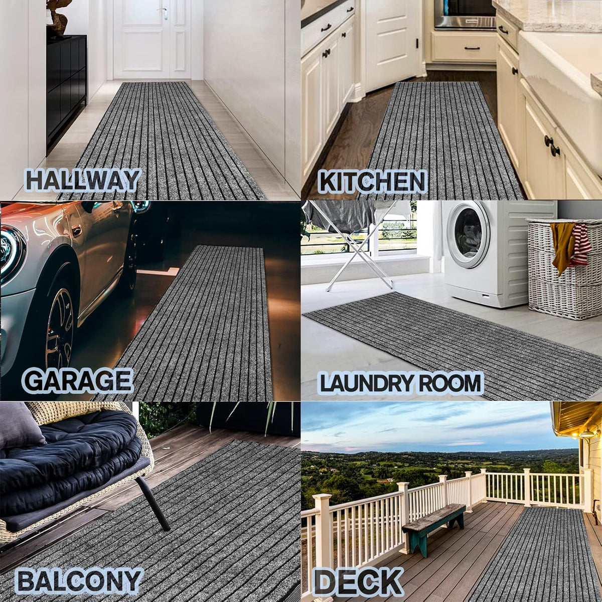Custom Size Backed Non-Slip Area Rugs Runner, Easy Clean, Waterproof Runner Rugs for Hallway Entryway, Kitchen, Laundry, 3FT x 55FT, Gray Stripe