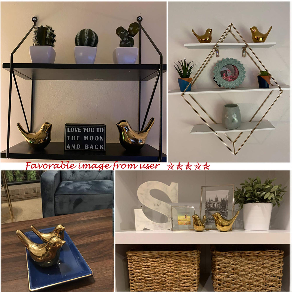 FANTESTICRYAN Small Birds Statues Home Decor, Modern Style, Gold, M&L 2pcs
