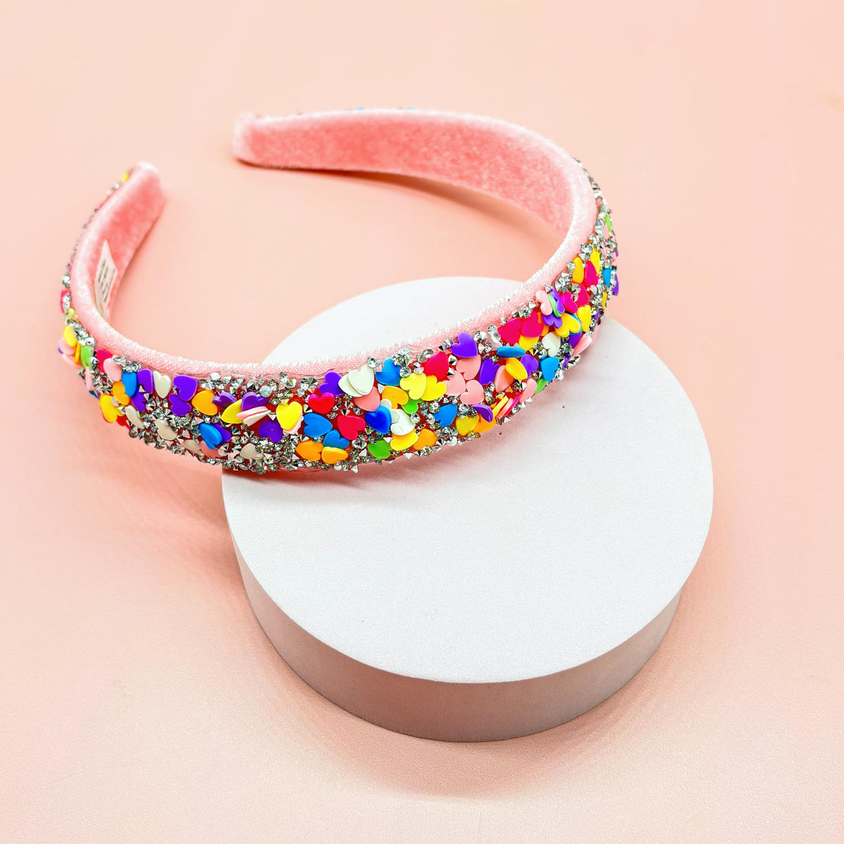FROG SAC Headbands for Girls - Heart Head Bands for Kids, Wide Rainbow Hair Band for Little Girl, Sparkly Hair Accessories for Toddler Children, Easter Basket Stocking Stuffers (Rainbow Hearts)