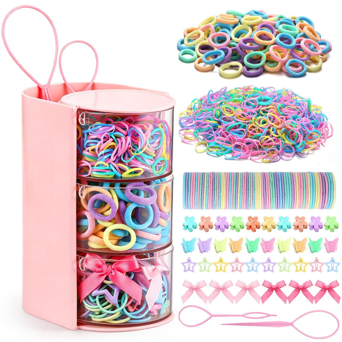 Hair Accessories Organizer with 739 Pcs Baby Hair Ties Hair Clips for Girls
