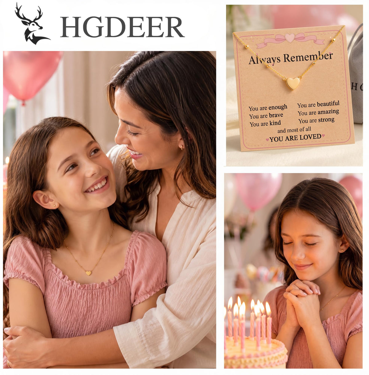 HGDEER Heart Nceklace for Girls Teens Tween Gifts