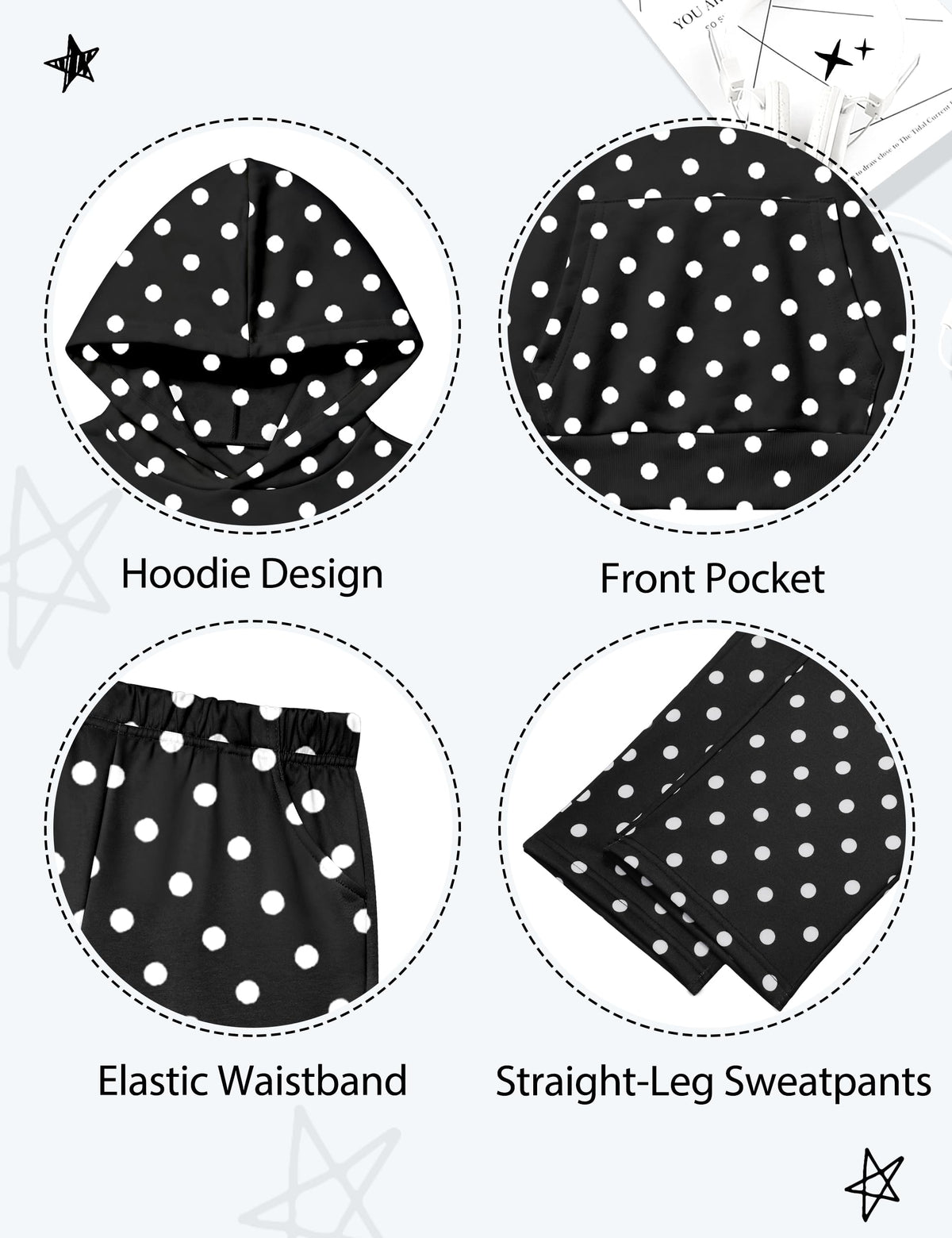 MIGU Clothes for Teen Girls 10-12 Black Hoodie Sweatsuit 2-Piece Outfits