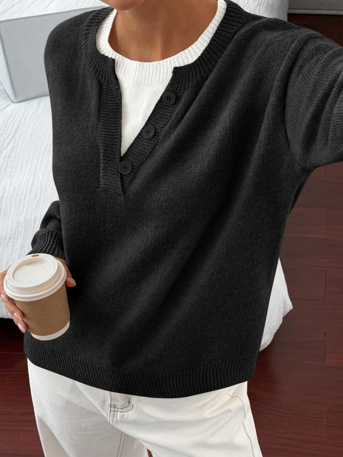 BTFBM Women Long Sleeve Crew Neck Sweaters 2 in1 Knitted Oversized Tops
