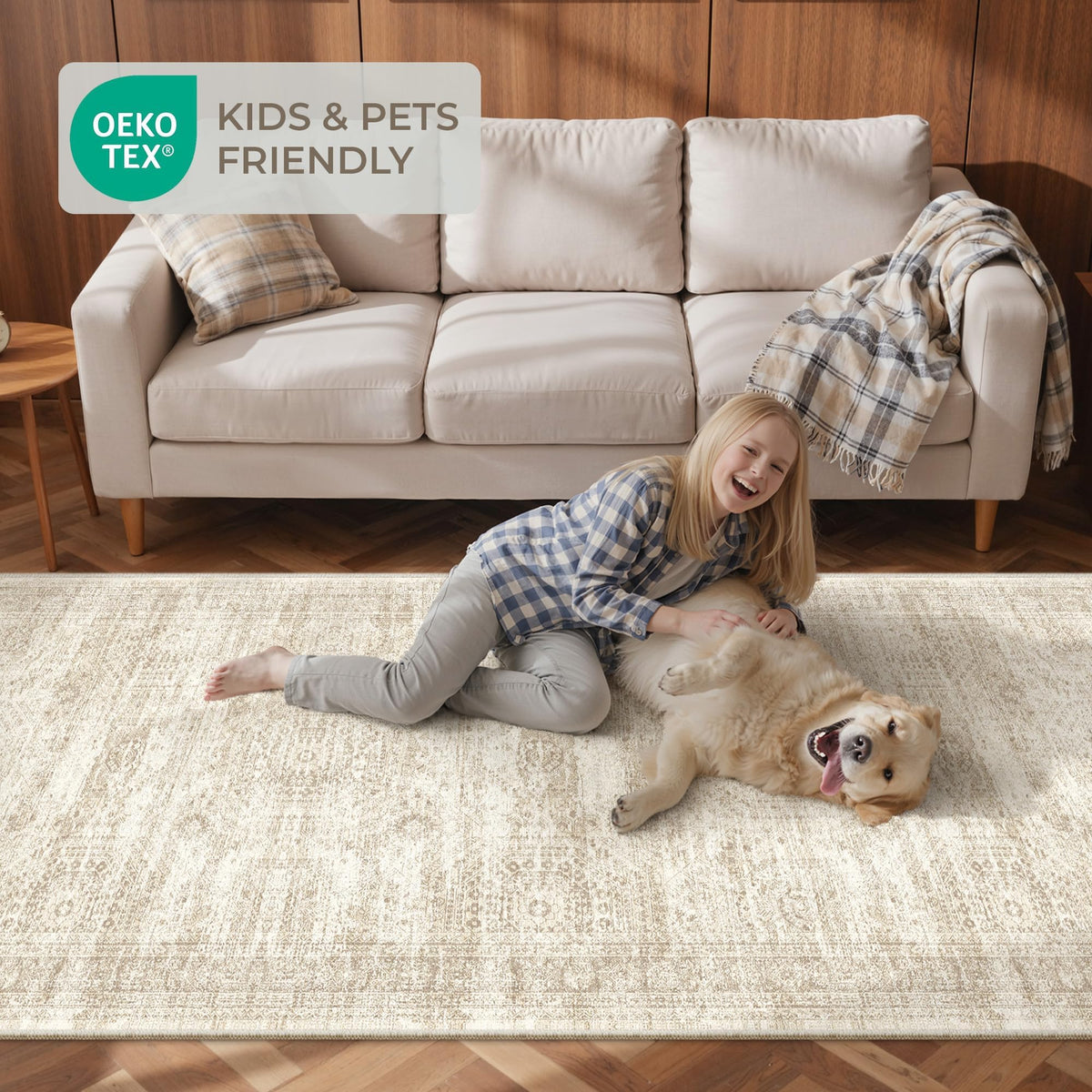 Restydon 2x8 Runner Rug Non Slip,Washable Hallway Runner Rug,Beige