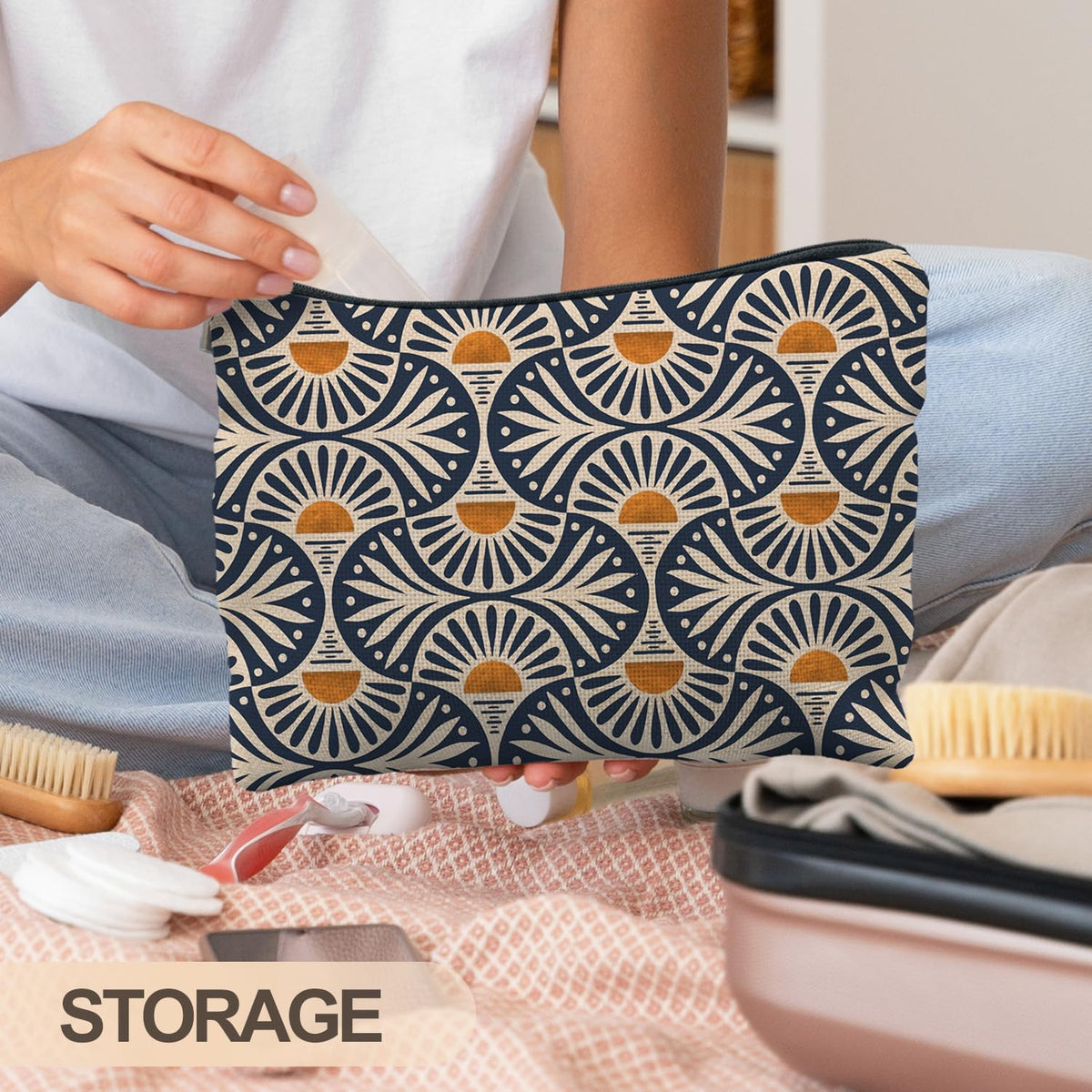 RYYCDOI Boho Makeup Bag Gifts for Women, Sunset Leaf Aesthetic Makeup Pouch - thewildfolk RYYCDOI Boho Makeup Bag Gifts for Women, Sunset Leaf Aesthetic Makeup Pouch