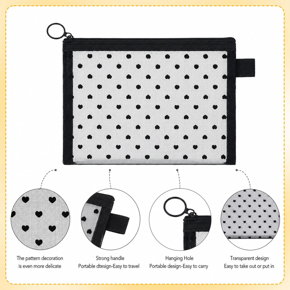 4 Pcs Purse Organizer Bags Cute Pouches for Purse Heart Printed Mesh - thewildfolk 4 Pcs Purse Organizer Bags Cute Pouches for Purse Heart Printed Mesh
