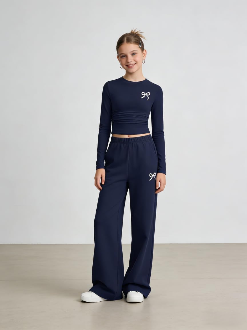 Afsmlys Tween Girls Clothes Trendy 2 Piece Outfit Long Sleeve Shirt Top + Wide Leg Pants Casual Clothing Set Juniors Spring Winter Fall Size 9 10
