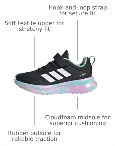 adidas Unisex-Kids Fortarun 4.0, Black/Clear Pink/Flash Aqua, 11.5