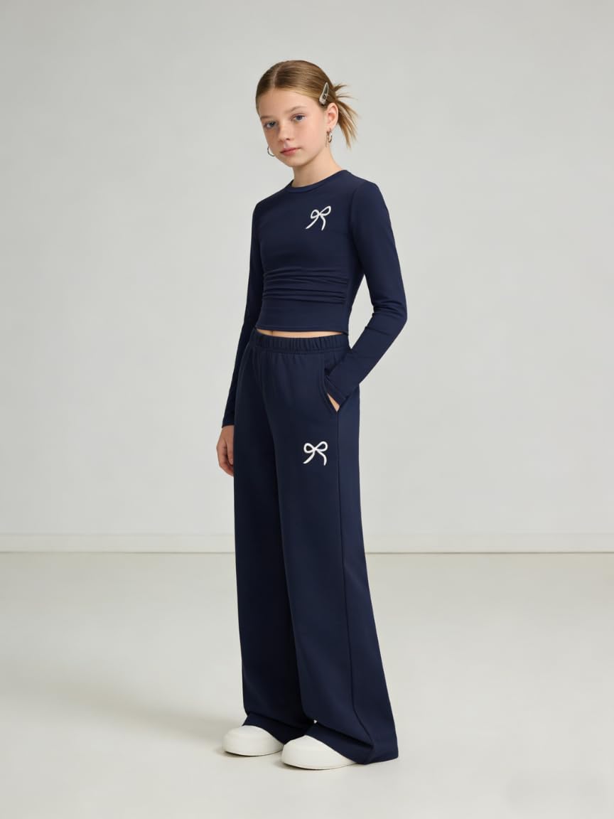 Afsmlys Tween Girls Clothes Trendy 2 Piece Outfit Long Sleeve Shirt Top + Wide Leg Pants Casual Clothing Set Juniors Spring Winter Fall Size 9 10