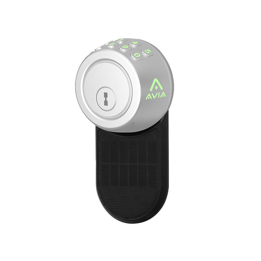 Avia Smart SolarPro. Solar Panel to Recharge The Avia Deadbolt+ Smart Lock. in Good Sunlight, Helps Maintain Battery Life for Up to 5 Years*.
