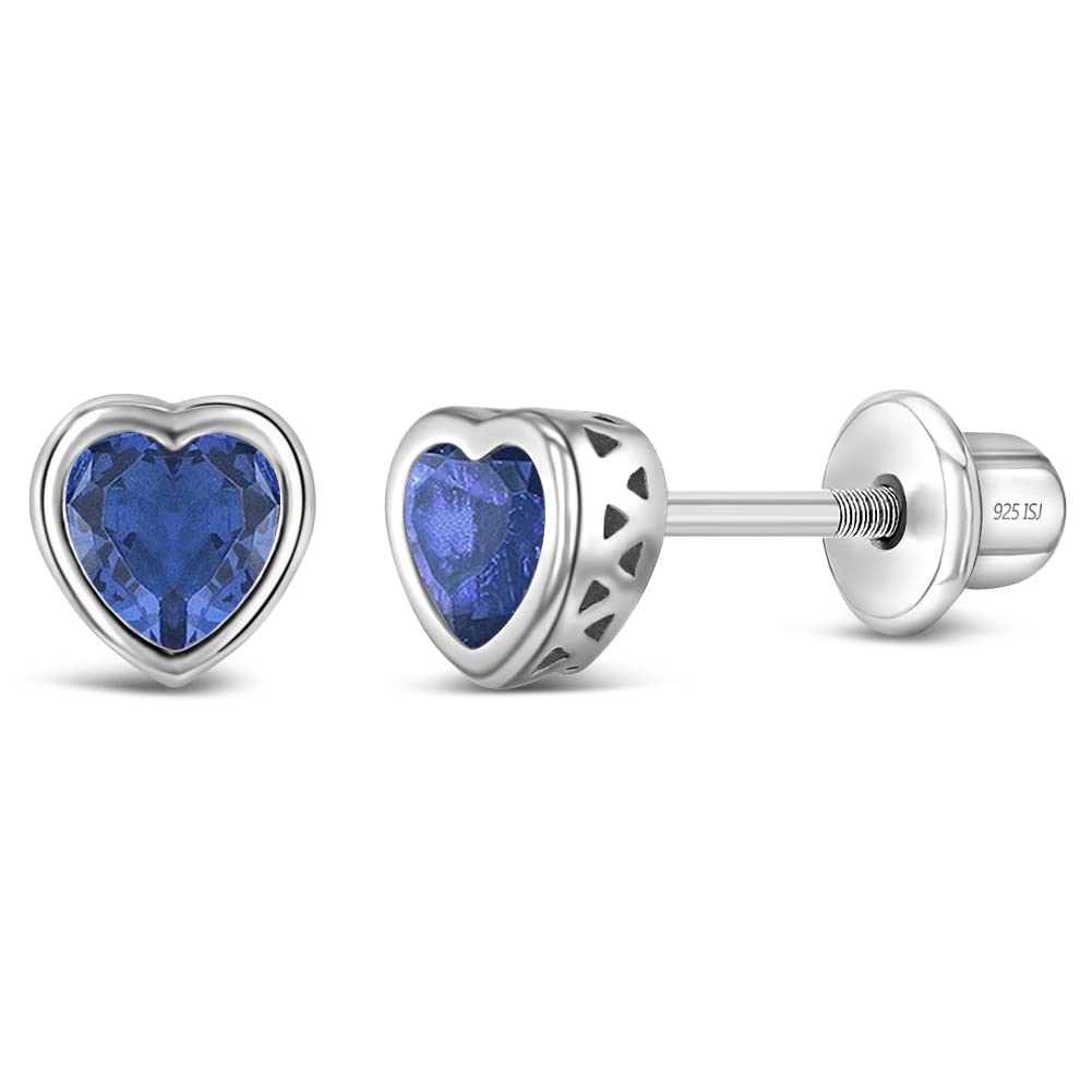In Season Jewelry Tiny CZ Birthstone Heart Kids Earrings ��� Sep