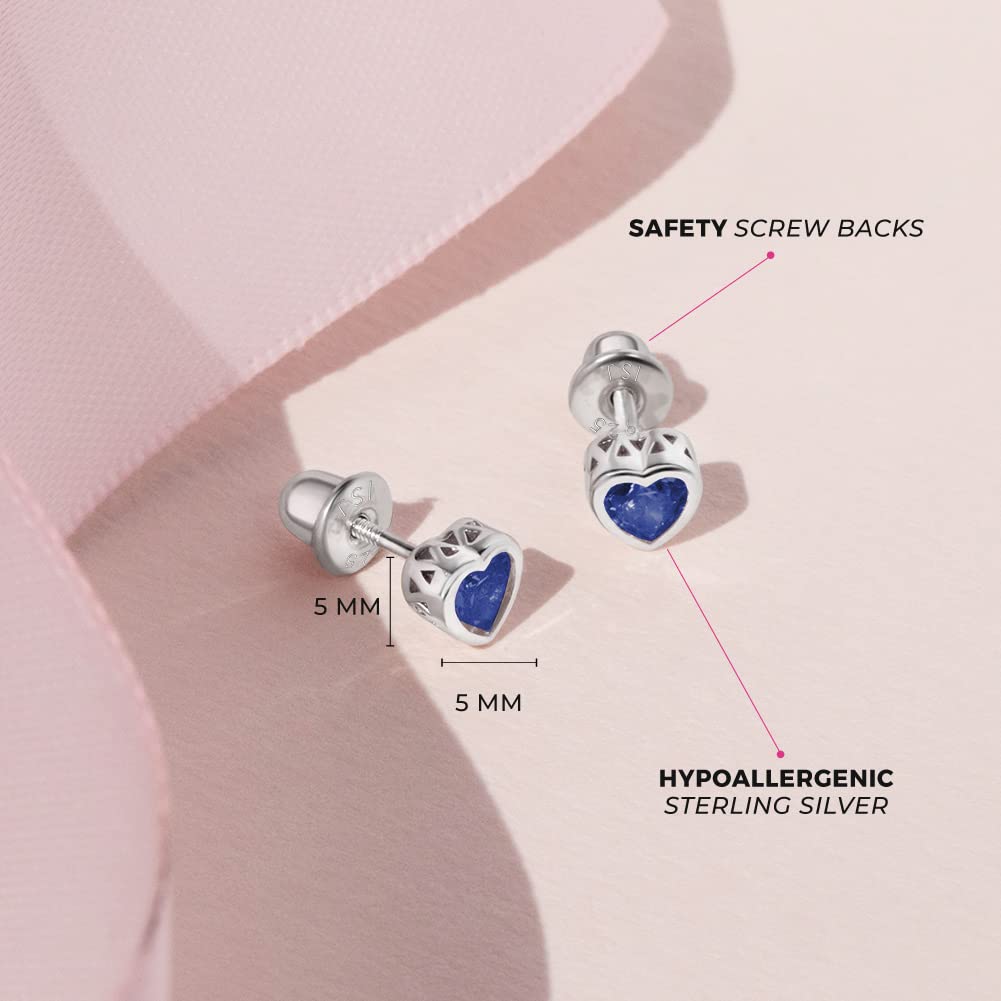 In Season Jewelry Tiny CZ Birthstone Heart Kids Earrings ��� Sep