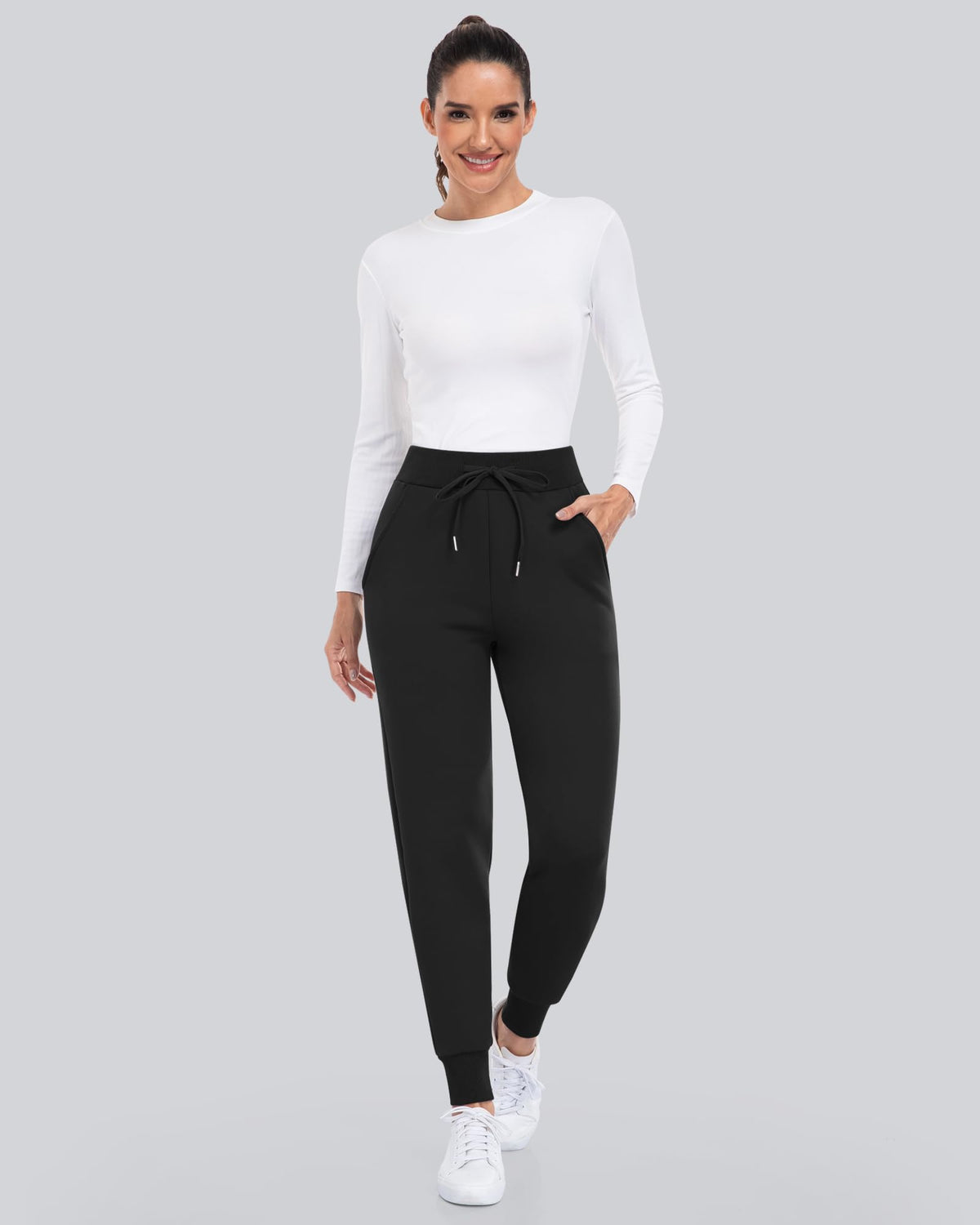 CHRLEISURE Fleece Lined Pants Women - Thermal Winter Warm Cold Weather Athletic Jogger Sweatpants with Pockets(Black,S)