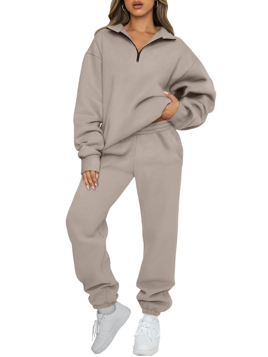 AUTOMET Women's Sweatsuits 2 Piece Outfits Lounge Sets CoffeeGrey S