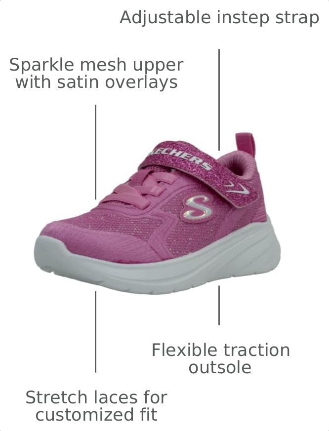 Skechers Wave 92 Tennis Shoes Sparkle Mesh Athletic Sneakers with Adaptive Closure Machine Washable, Hot Pink Sparkle Mesh Textile/Trim, 10