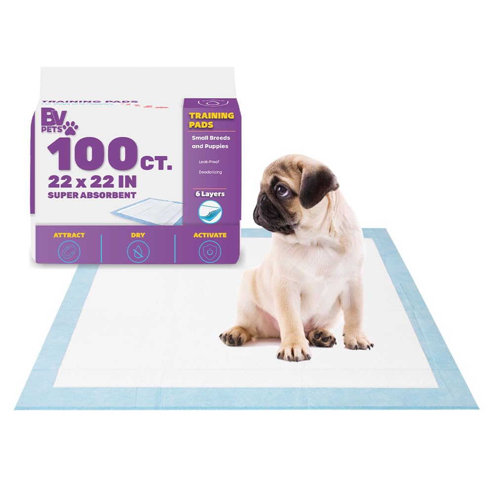 BV Puppy Pads Leak-Proof 100 Count 22"x 22" - Absorbent Pee Pads for Dogs with 6-Layer Design, Rapid Dry Sheet & Built-in Attractant - Dog Pad with Odor Control, Perfect for Puppies & Senior Dogs