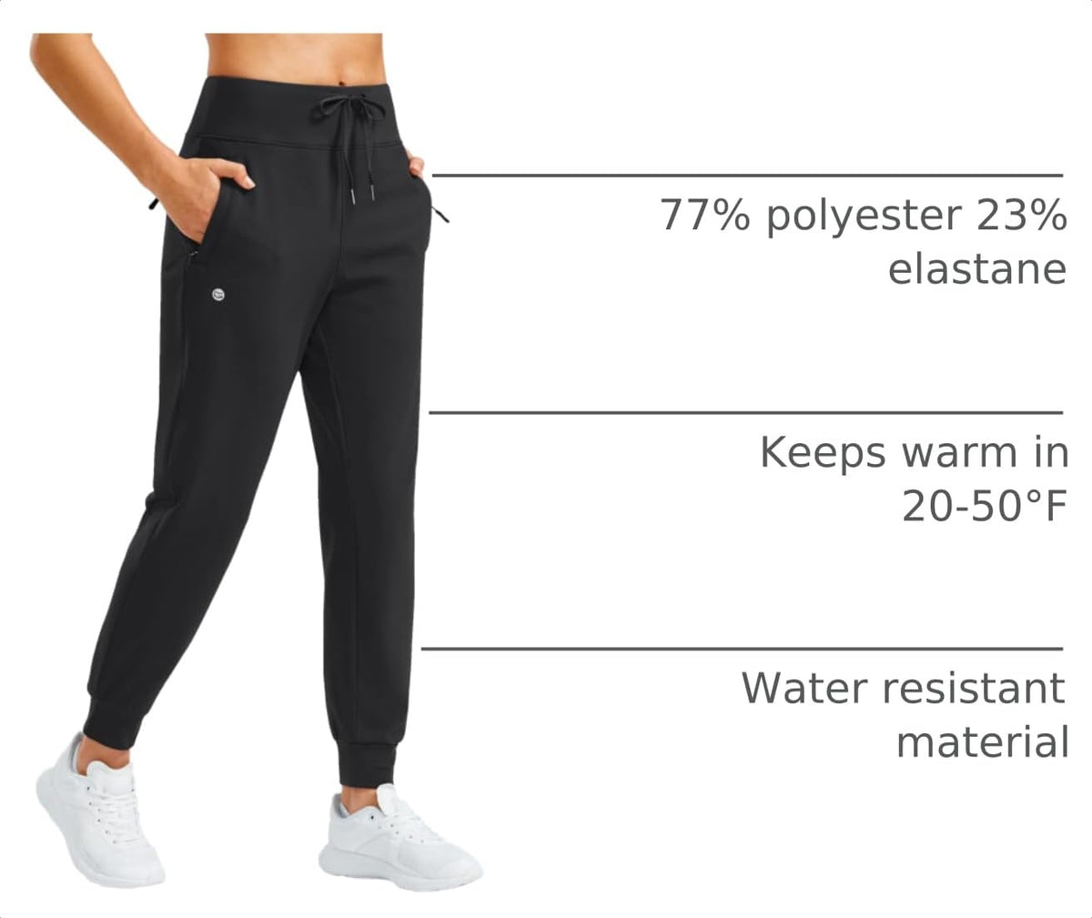 Women's Fleece Lined Joggers Water Resistant Hiking Pants(Black,S)