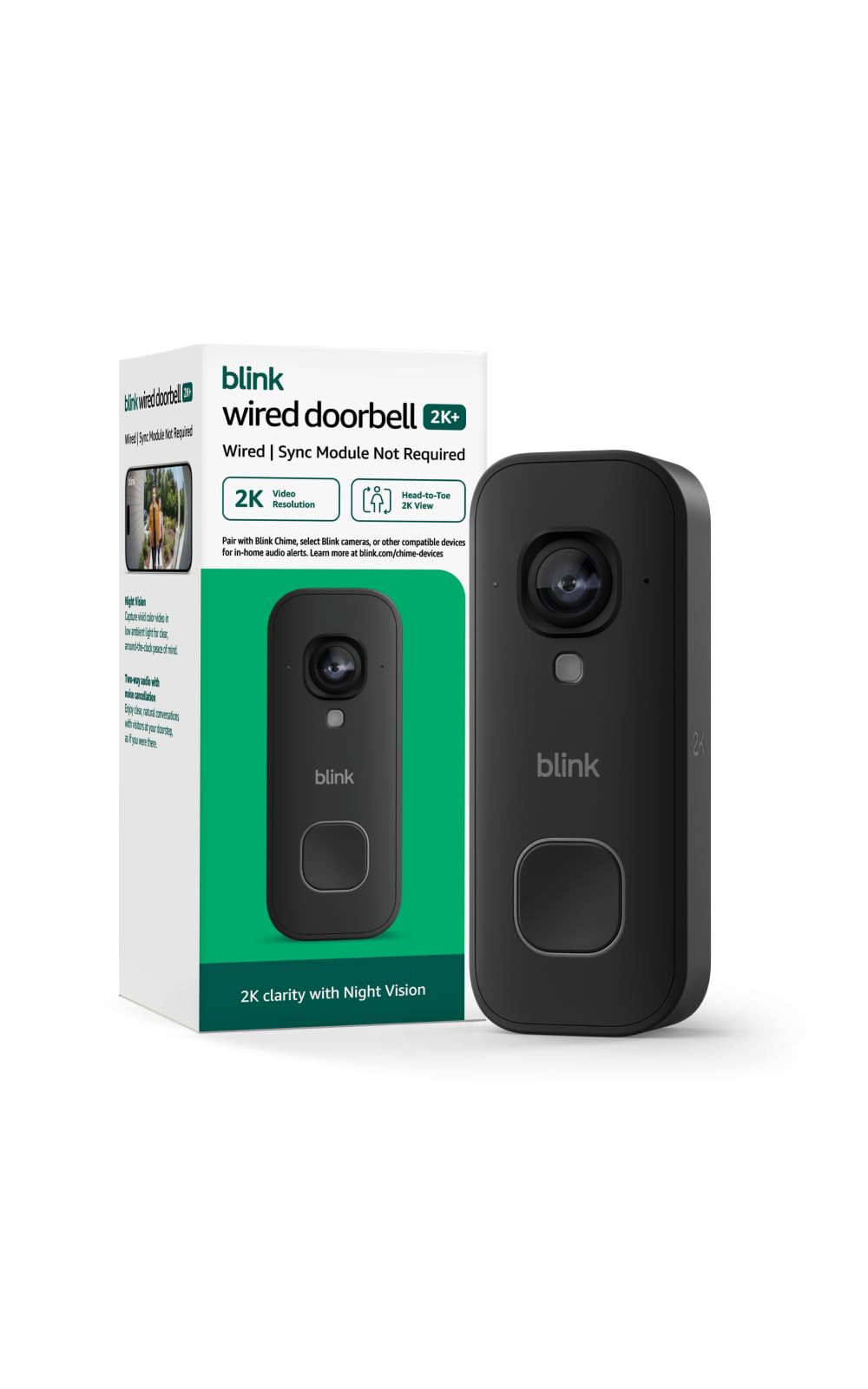Blink Wired Doorbell 2K+ (newest model) ��� Head-to-Toe 2K video doorbell, continuous hardwired power, pair with Alexa or Blink Chime (sold separately) required for in-home