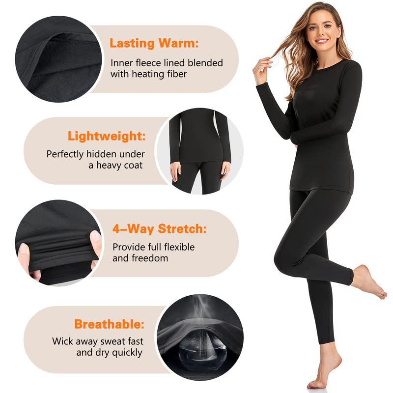 SIMIYA Thermal Underwear Set for Women Long Johns Fleece Lined Base Layer