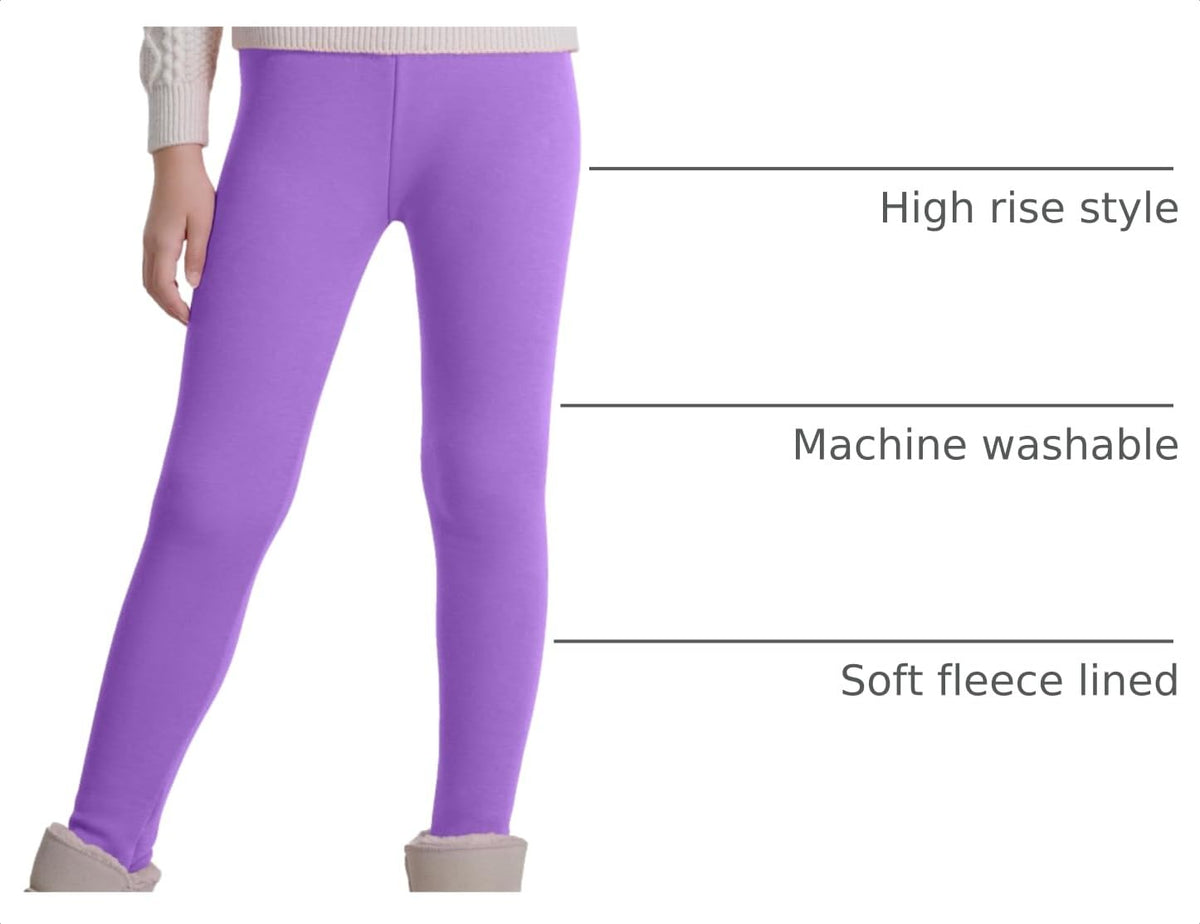 KEREDA Girls Fleece Lined Leggings Pack of 2 Winter Warm Pants Girls Clothes Pink-Purple 5-6 Years