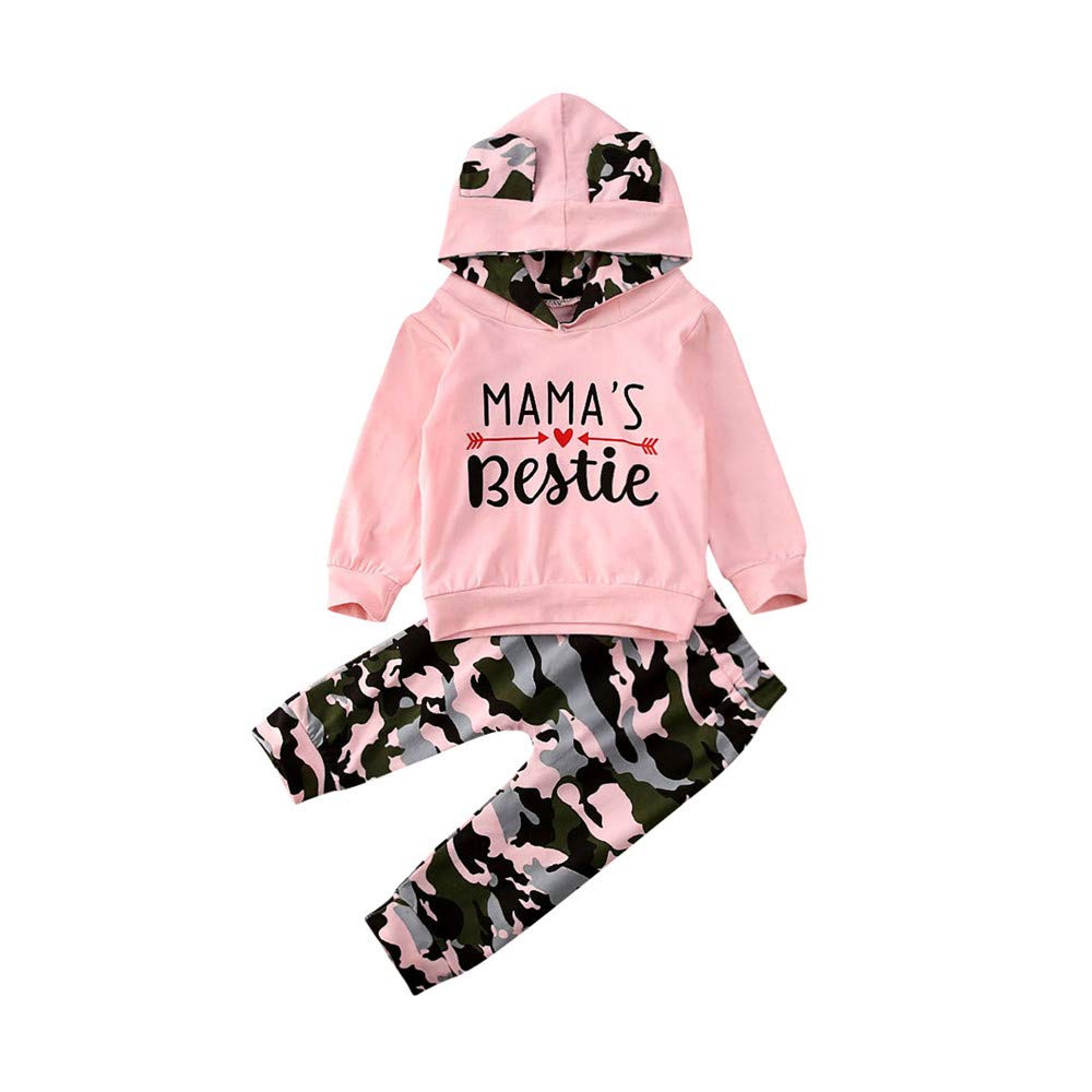 FYBITBO 2Pcs Baby Girls Fall Winter Clothes Mamas Bestie Hoodie Sweatshirt Tops & Camo Pants Outfits Clothing Sets (Pink Camo, 12-18 Months)