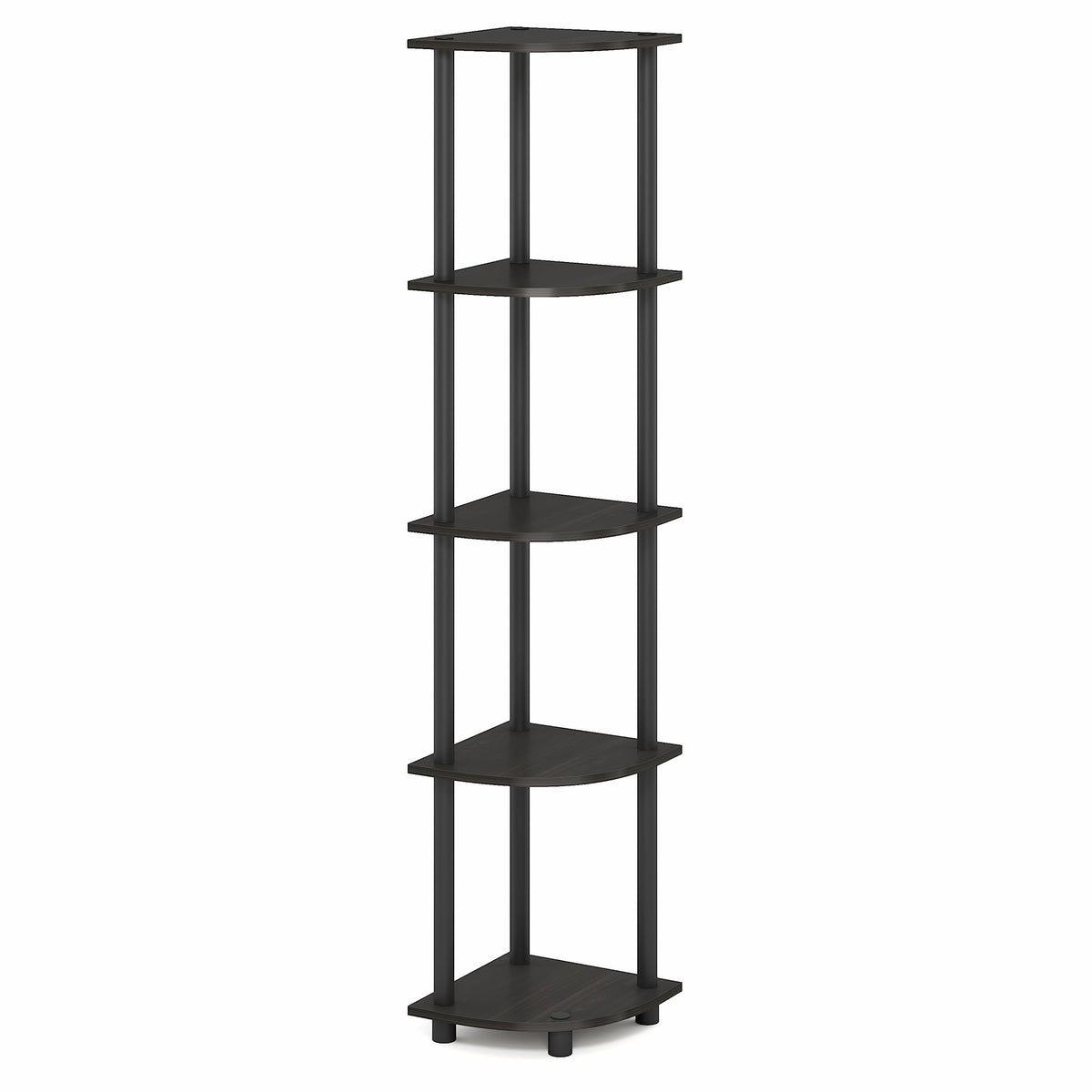 Furinno Turn-N-Tube Corner Shelf, 5-Tier Corner Bookshelf, Open Storage Shelves, for Organization and Storage, Living Room, Home Office, Garage, Bedroom, Black Espresso