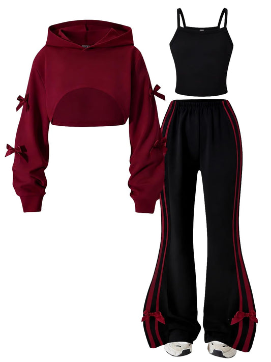 GOLLUNER Sizes 7-14 Years Girls Clothes 3 Piece Cropped Hoodie + Cami Top + Flared Pants Fall Winter Outfits for Teen Girls Size 11 12
