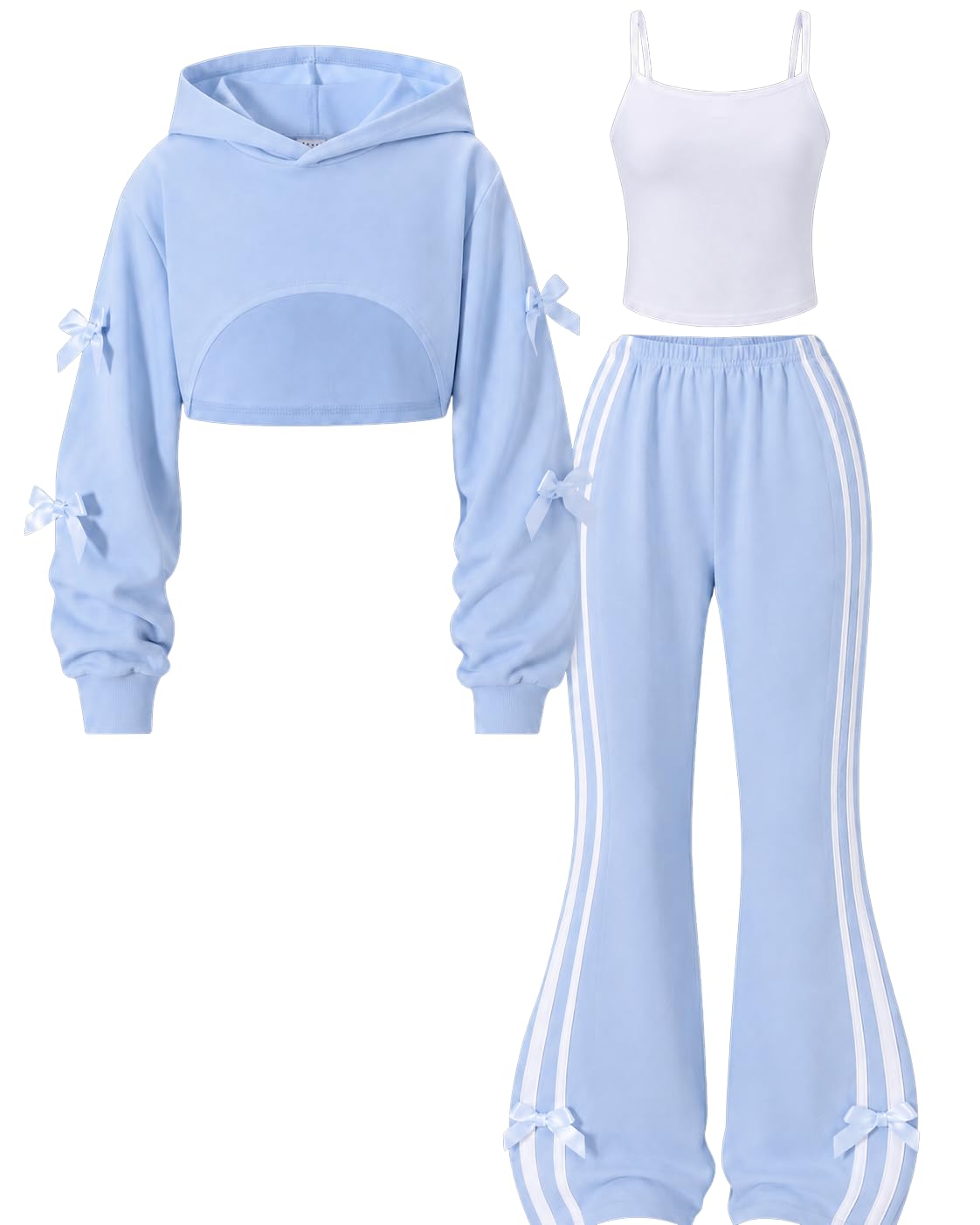 GOLLUNER Sizes 7-14 Years Girls Clothes 3 Piece Cropped Hoodie + Cami Top + Flared Pants Fall Winter Outfits for Teen Girls Size 7 8