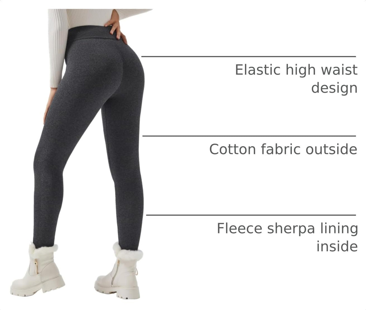 JK SUE JONES Fleece Lined Leggings Winter-Warm Thick Pants Women Dark Grey