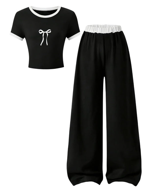 Azmxynol Tween Girl Clothes 2 Piece Outfit Trendy Short Sleeve T-Shirt Top + Wide Leg Pants Little Girl Spring Summer Fall Cute Casual Kids Clothing Set Size 7 8
