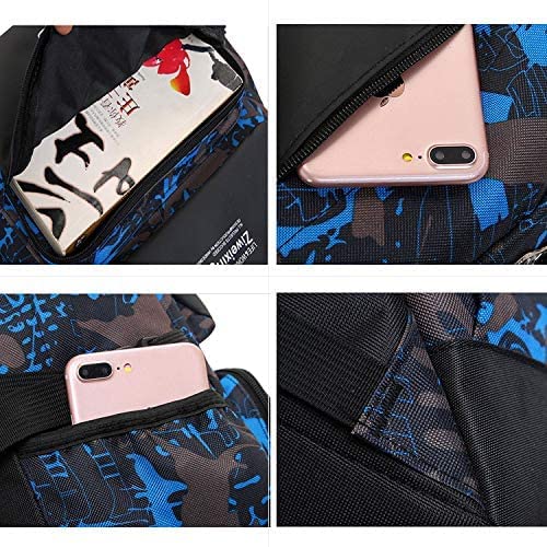 Asge Backpack for School Boys Backpacks for Kids Camo Bookbag for Middle School Bags Waterproof Travel Back Pack (Blue)