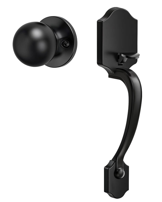 Front Door Handle with Reversible Knob Handle, Matte Black, Zinc Alloy