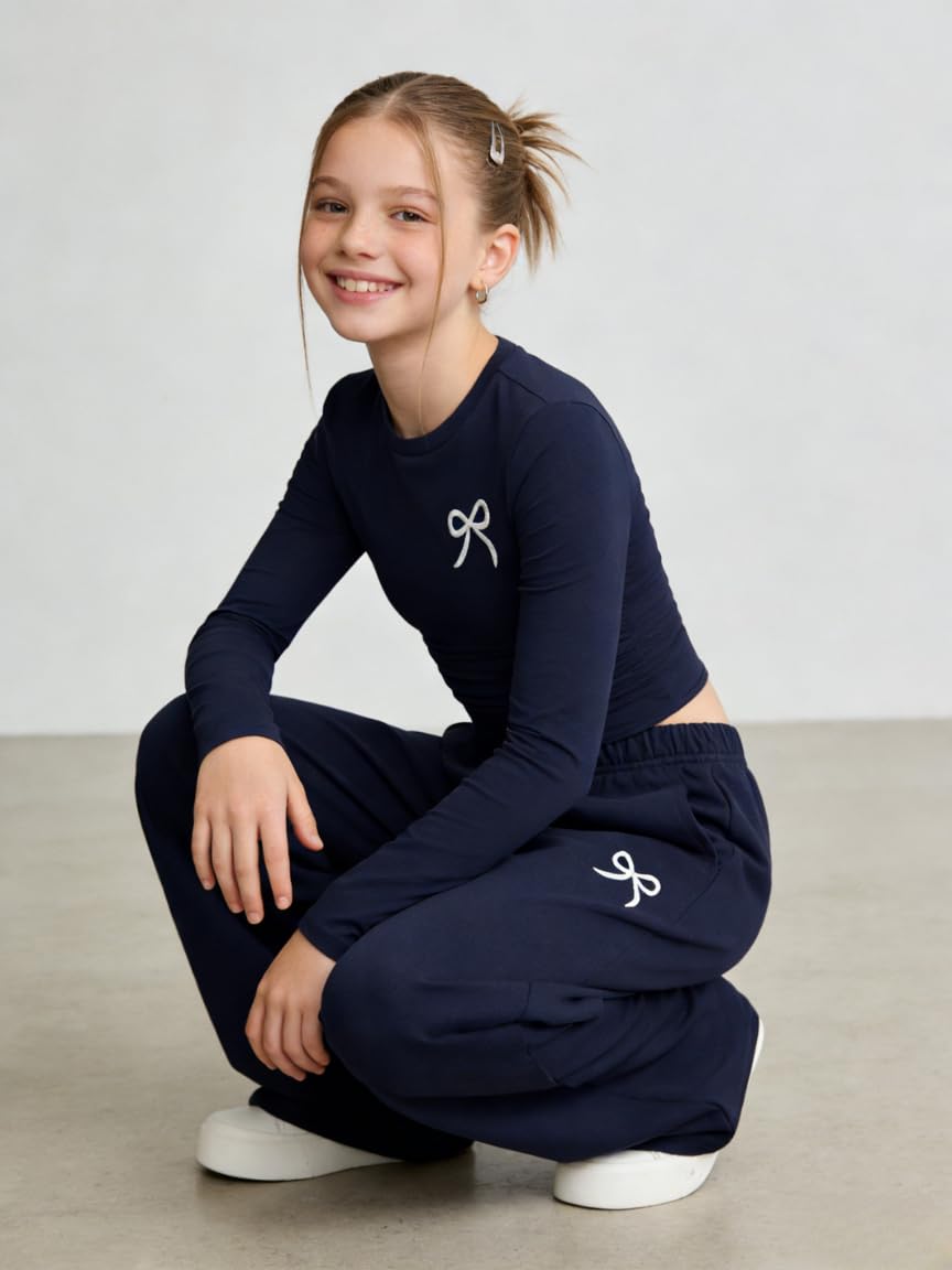 Afsmlys Tween Girls Clothes Trendy 2 Piece Outfit Long Sleeve Shirt Top + Wide Leg Pants Casual Clothing Set Juniors Spring Winter Fall Size 9 10