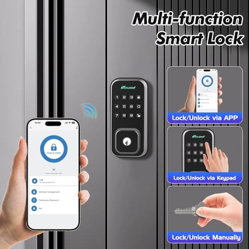 Zylenor Keyless Entry Door Lock, Smart Lock for Front Door with Digital Keypad, Built-in WiFi Deadbolt, App Remote Control with Easy Installation, Upgraded Battery Life