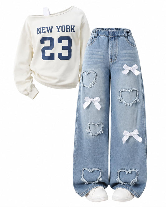 Afsmlys Girls Top Jeans Set