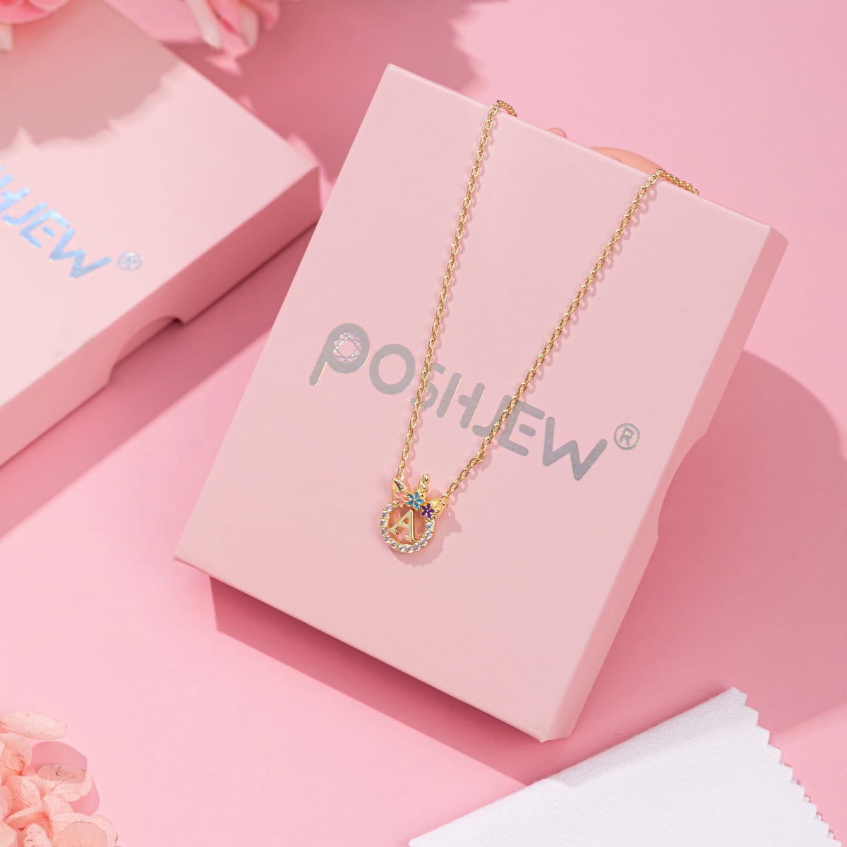POSHJEW Necklace for Girls - 14K Gold Plated Initial C Unicorn Necklace Birthday Gifts Jewelry Unicorn Gifts for Girls 8-12